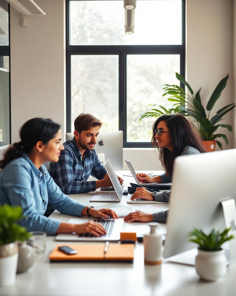 Equipe de uma empresa trabalhando em ambiente com luz natural