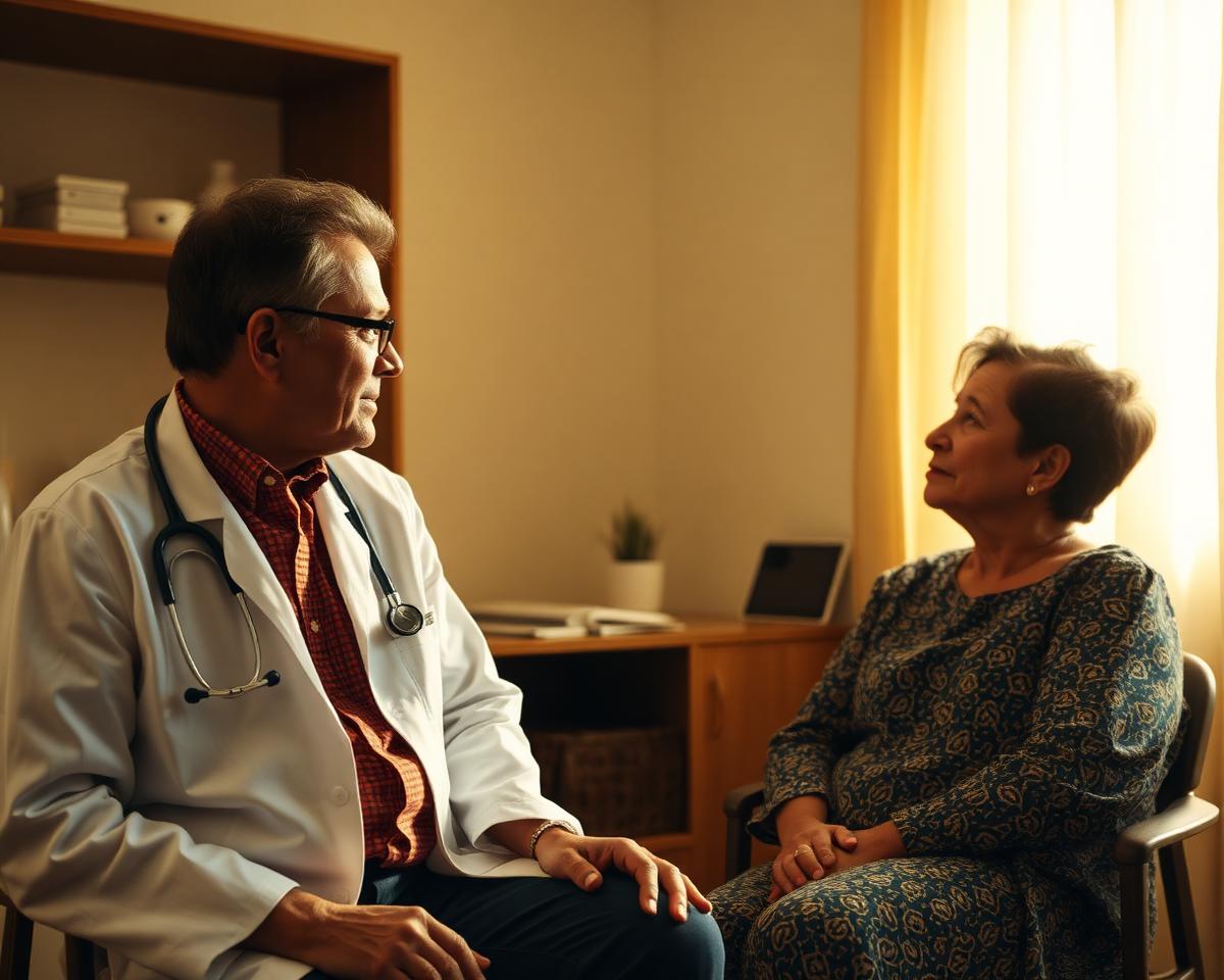 Consulta médica acolhedora em consultório com luz natural