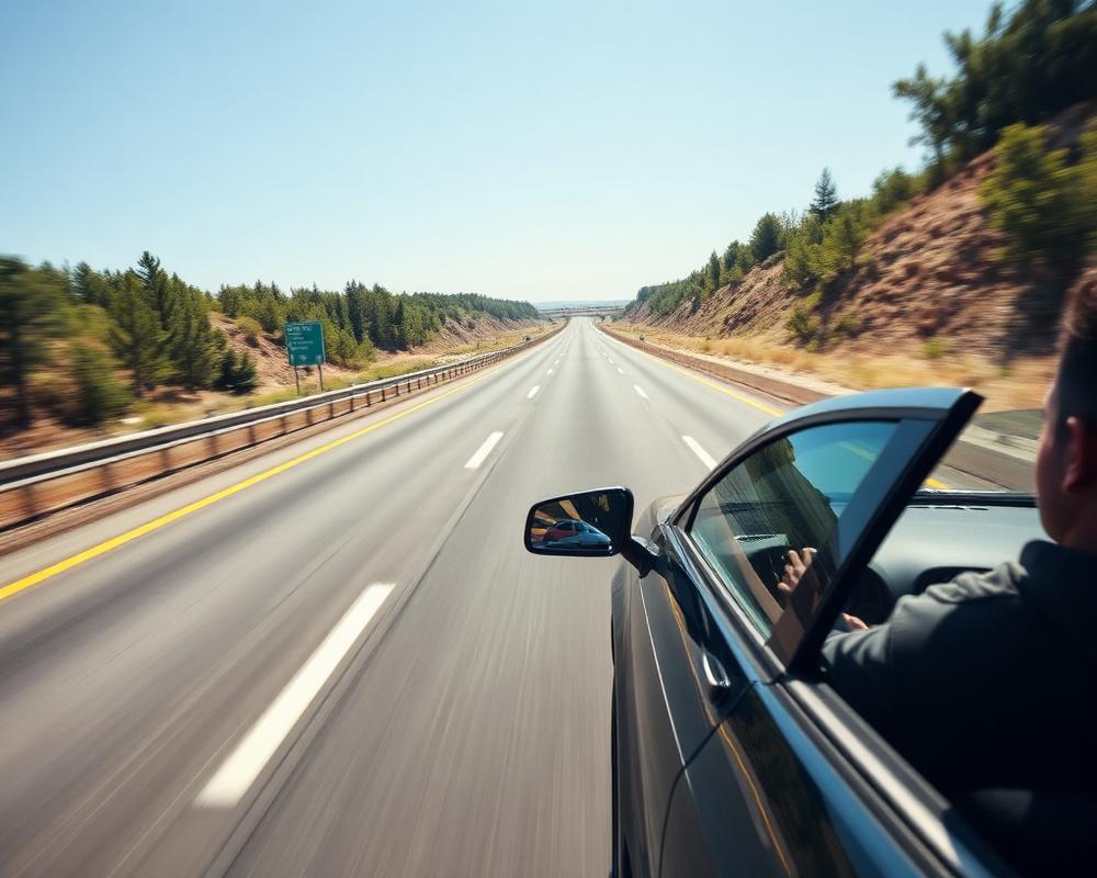 Carro em movimento em uma estrada durante o dia